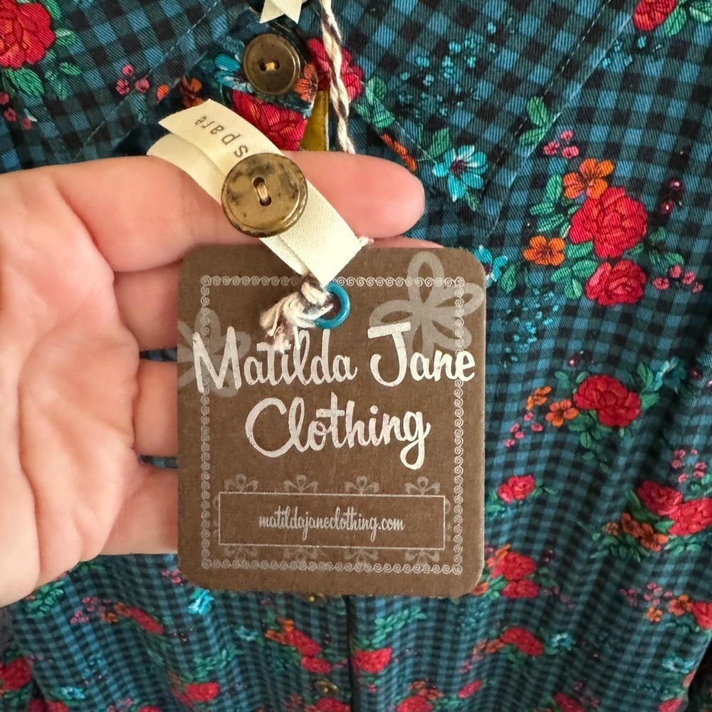NWT! Women’s Matilda Jane blue/black checkered floral button down dress Small - Picture 5 of 6
